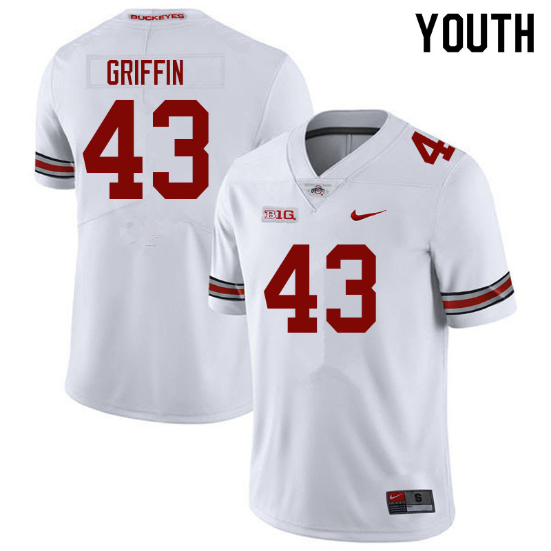 Ohio State Buckeyes Diante Griffin Youth #43 White Authentic Stitched College Football Jersey